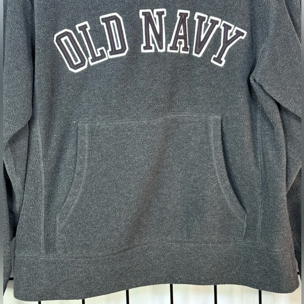 Vintage Old Navy Hoodie Mens S Gray Fleece Y2K Spellout Streetwear Fuzzy - Picture 4 of 9